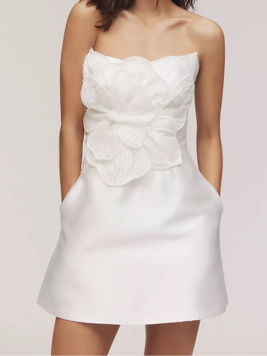 Watters Brie Ivory Strapless Satin Dress With Beaded Mini Dress Wedding Bride